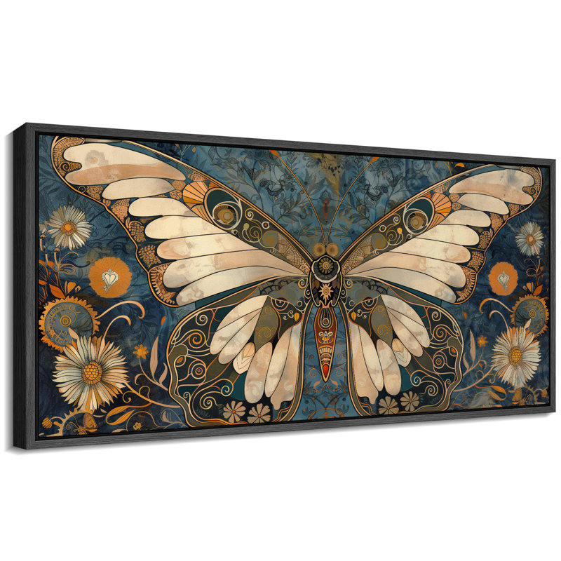 Butterfly Illusion Moody Vintage Modern Rustic Artwork - Extra Large Framed Wall Art Canvas Print, 30" H x 60" W, Black