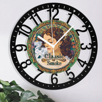 Metal Wall Clock for Living Room -10" Classic Smoke Woman Exhaling Silent Non Ticking,Battery Operated, Antique Clocks for Farmhouse,Bedroom,Kitchen - Arabic Numerals