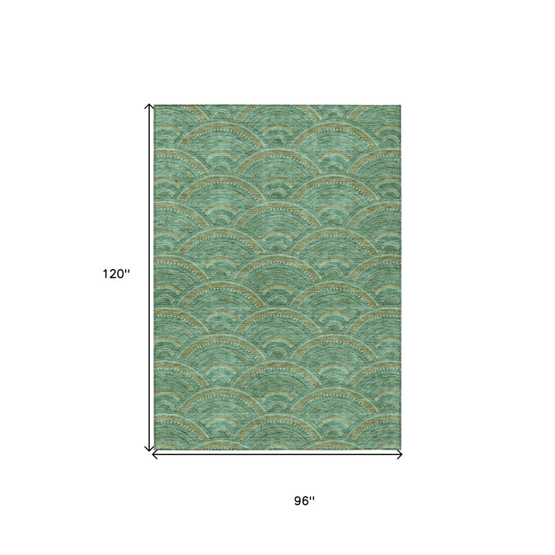 8' X 10' Sage Fern Green Geometric Washable Indoor Outdoor Area Rug