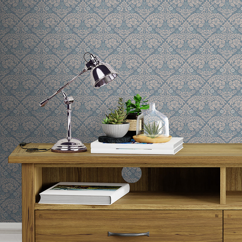 Laura Ashley Margam Dove Grey Wallpaper, Newport Blue