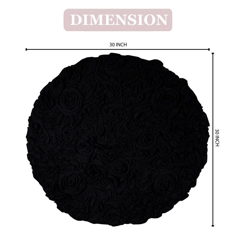 Taki Cotton Round Bath Rug, Black, 30" Round