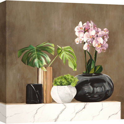 1JT6249 Floral Setting On White Marble II by Jenny Thomlinson - Wrapped Canvas Print