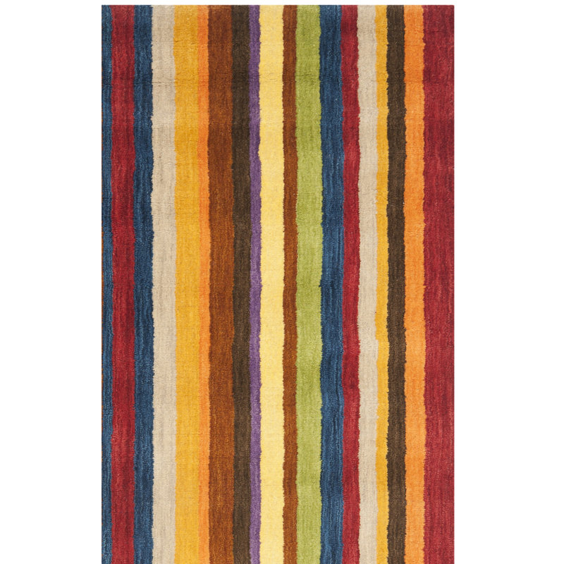 Tapis jaune en laine rayé fait à la main Frann, Carré 4 pi