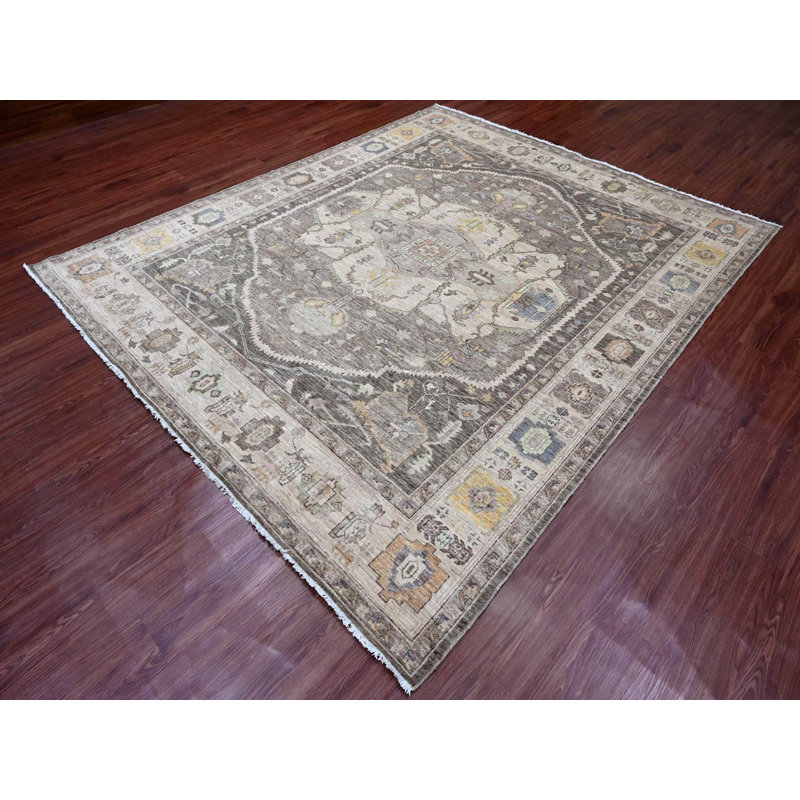 Tapis oriental rectangulaire gris en laine noué à la main 8 pi 1 po x 9 pi 9 po - MOA10220091