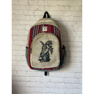 Victoria Bella Himalayan HEMP Backpack. 'Rabbit with Carrot'. Hand-made. 100% Natural. Hippie BOHO Backpack. Workers, Tourists Backpack. Unisex.