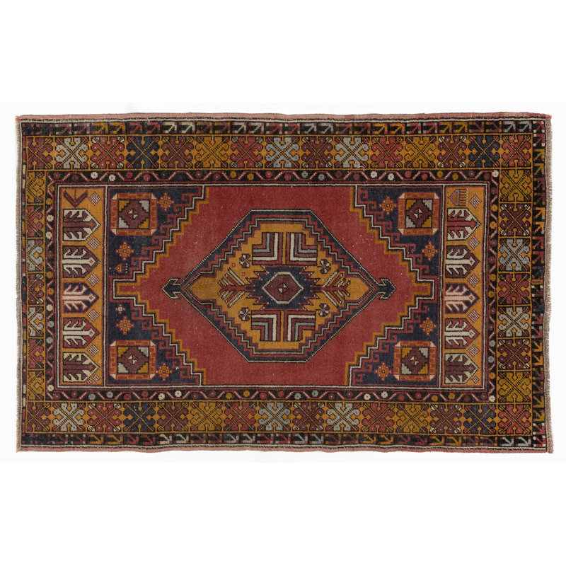 Tapis oriental rétro noué à la main de style tribal en laine