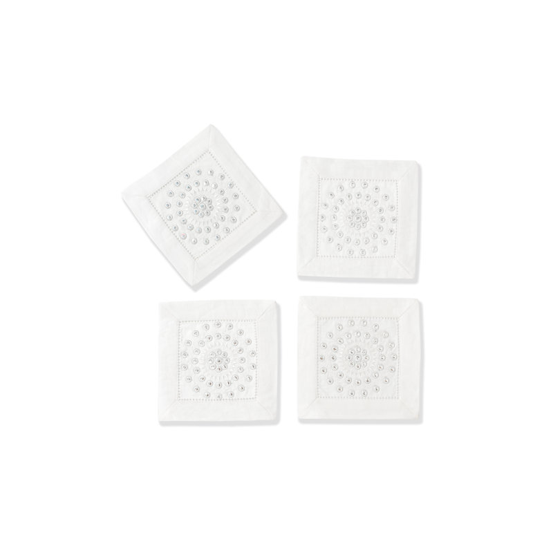 Ensemble de 4 serviettes de table en miroir The Luna, Blanc