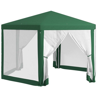 Outsunny 13' x 11' Outdoor Party Tent, Hexagon Sun Shade Shelter Canopy with Protective Mesh Screen Sidewalls, Ropes & Stakes