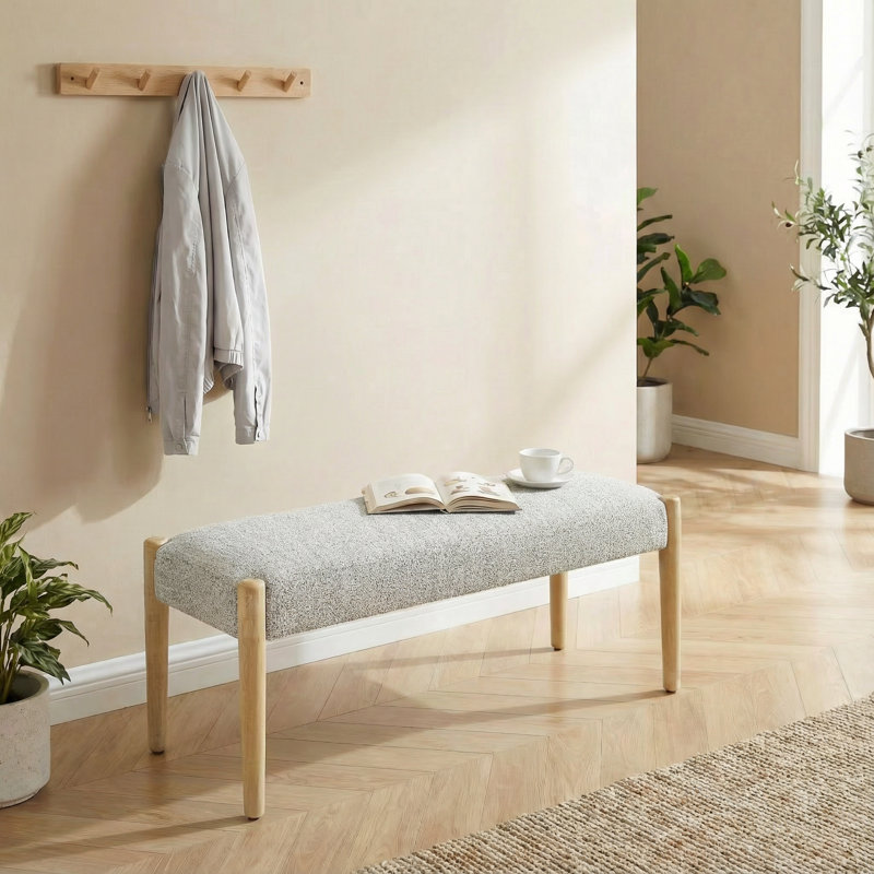 42'' W Modern Upholstered chenille Bench, Beige, Light Brown