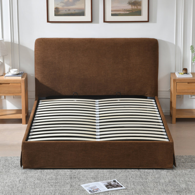 Lit plateforme tapissier Bensu, Lit double, Café