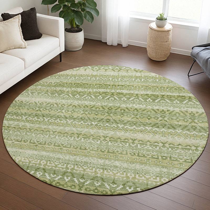 Tapis de sauge Xhevrie intérieur / extérieur lavable à la machine, Rond 8 pi