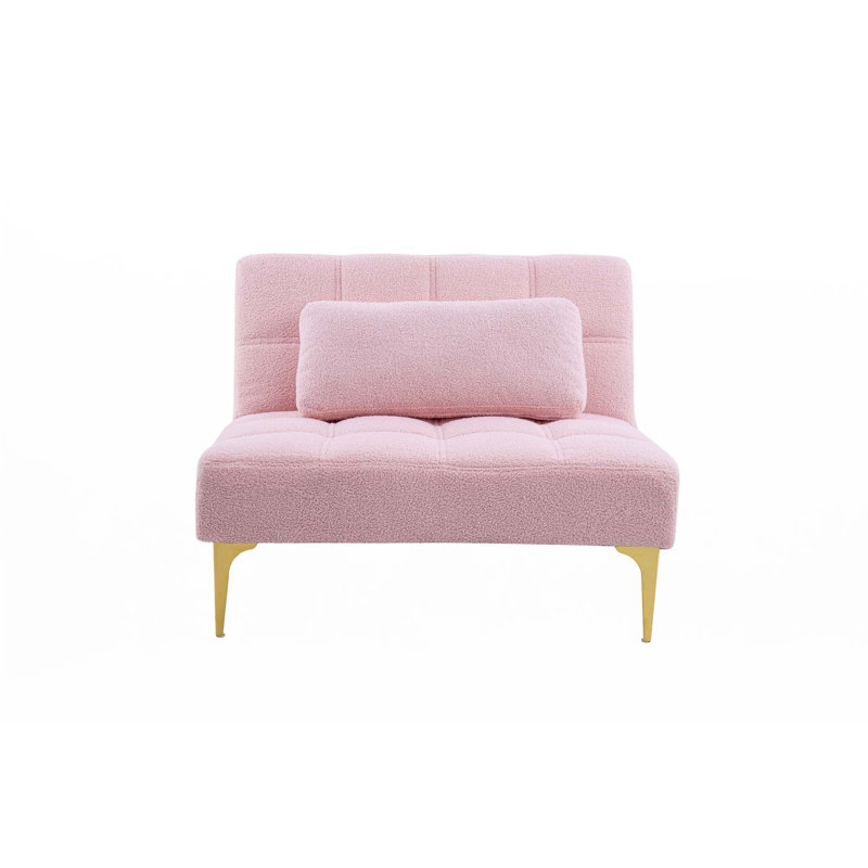 Convertible Sofa Bed Futon With Gold Metal Legs Teddy Fabric