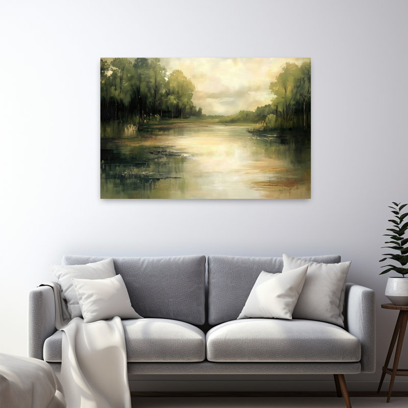 Art mural contemporain abstrait «Af après-midi au lac», H 32 po x l 48 po