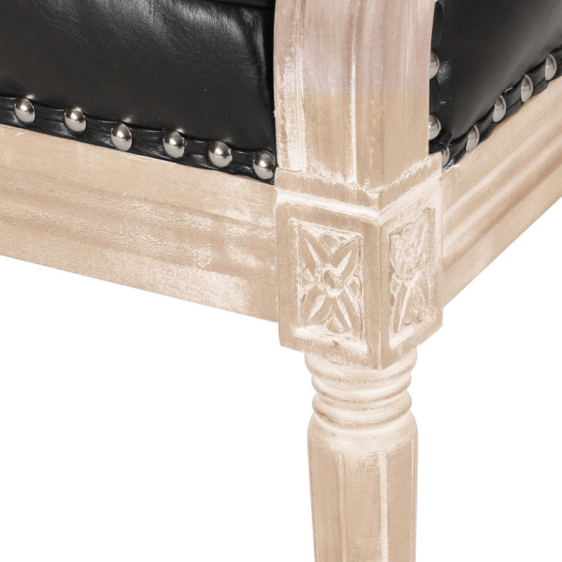 Atenea 49.5'' Upholstered & Birch Wood Loveseat, Midnight Black, Antique Natural