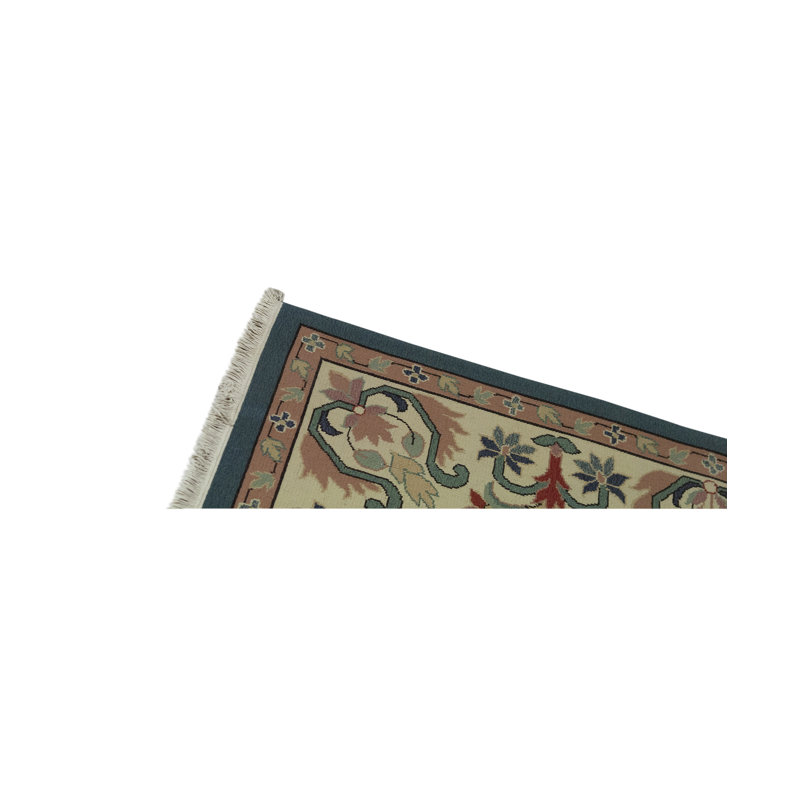 Hand-Knotted High-Quality Teal/Cream Area Rug