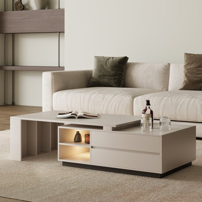 Modern Rectangular Coffee Table With Storage Shelves And Drawers, Extendable Design For Living Room, Lounge