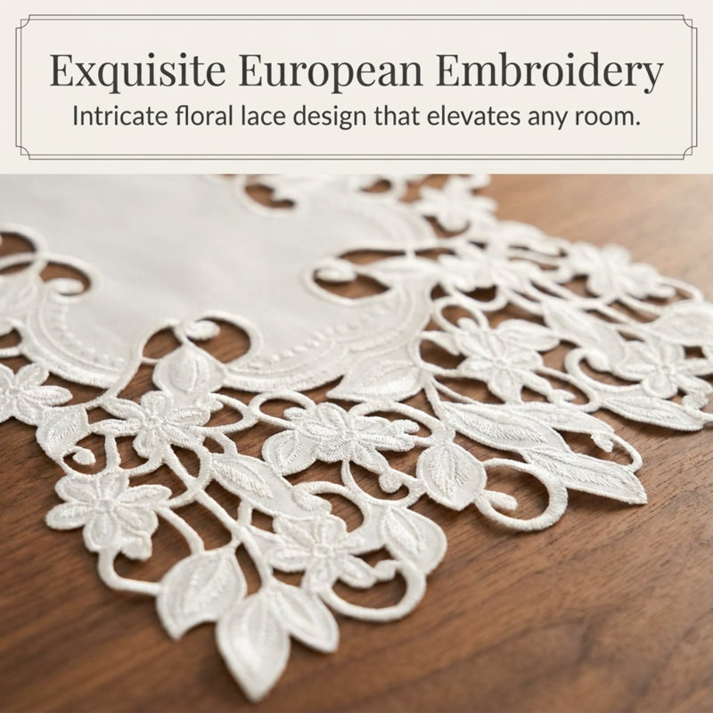 White Lace Table Runner with Elegant Cutwork Embroidery for Dining Table and Tabletop Christmas Decor