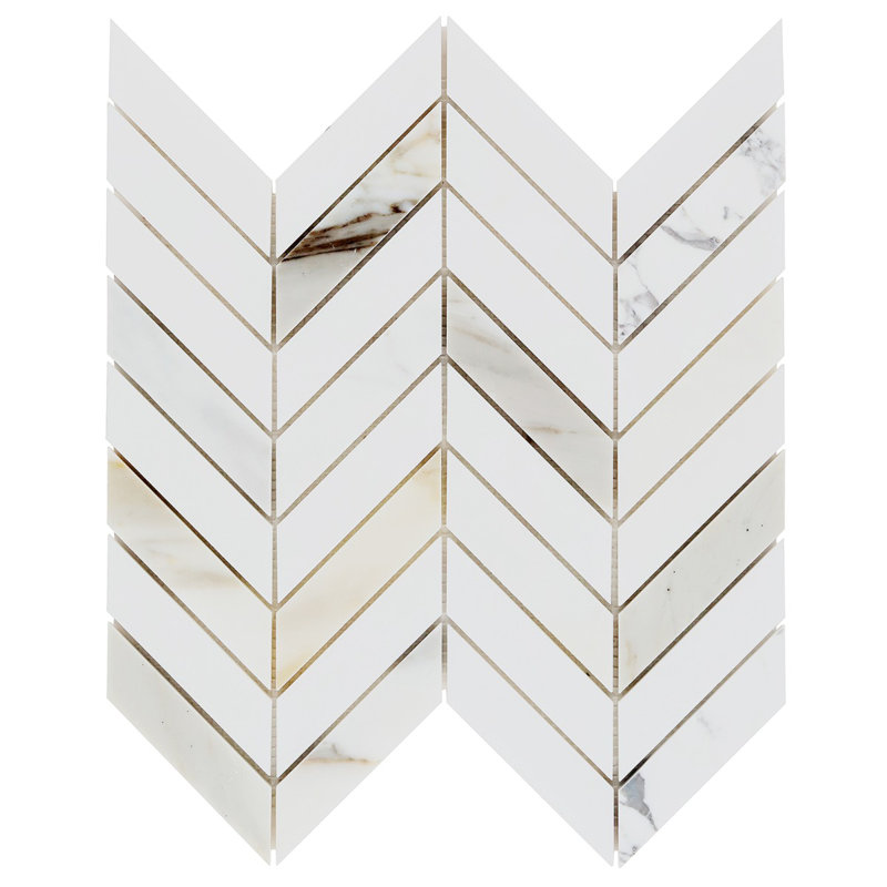 Talon 1x4 Chevron Polished Marble Mosaic Tile, Calacatta/Thassos