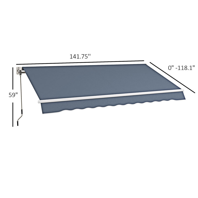 Auvent rétractable pour abri de soleil avec auvent à manivelle Outsunny, L 118,02 po x P 141,77 po, Gris