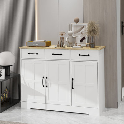 Farmhouse Buffet Cabinet Storage Sideboard With 3 Drawers And 3 Doors