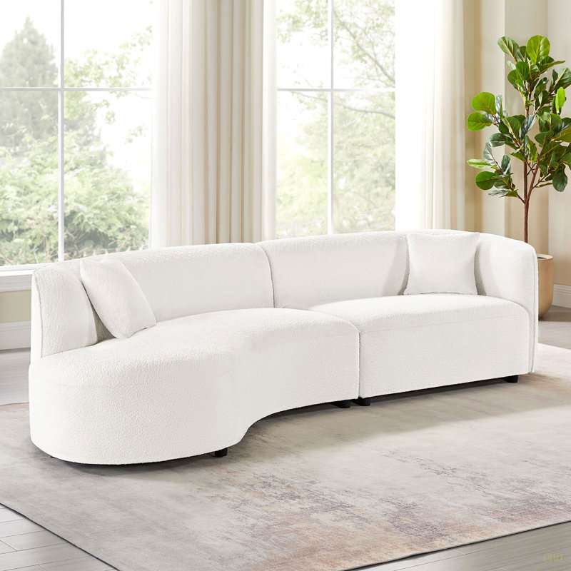 Ensemble de 2 pièces de canapé de salon de luxe de style moderne recouvert de tissu courbé avec méridienne, canapé modulaire faisant face à la gauche