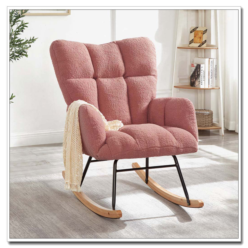 Chaise berçante en tissu Teddy, Noir