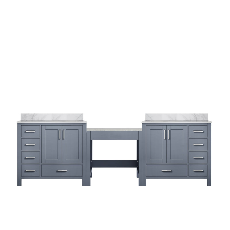 Meuble-lavabo double autoportant 102 po avec comptoir en marbre de Carrare, Gris foncé