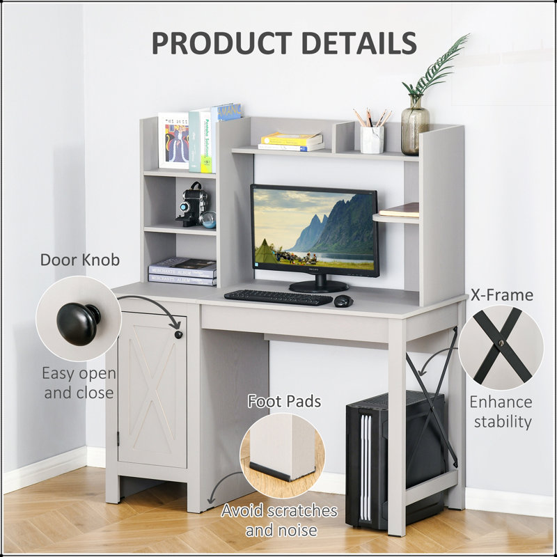 Bureau d'ordinateur de ferme avec huche et armoire HOMcom, solution de bureau à domicile pour le bureau et le rangement