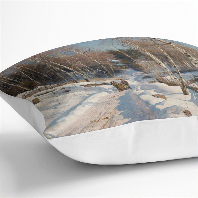 Sleigh Ride on a Sunny Winter Day Scatter Cushion, 55cm H x 55cm W x 20cm D, White
