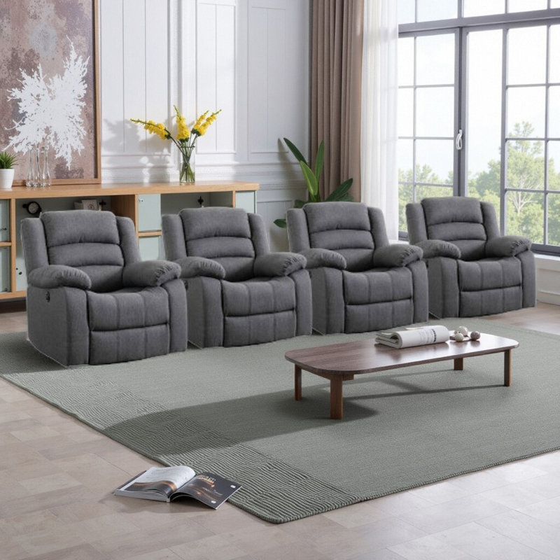 37.1" Wide Modern And Super Soft Overstuffed Power Standard Recliner With Padded Armrest(Set of 4), Gray