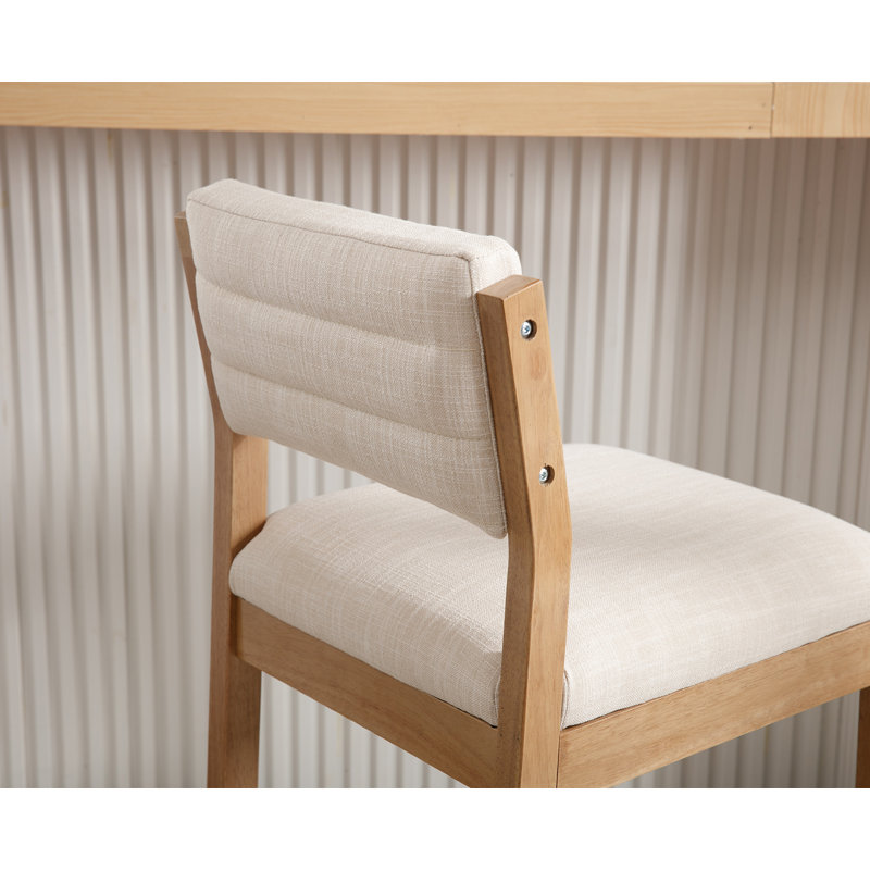 Tebbo Upholstered Counter Stool with Solid Wood Frame, Natural, White