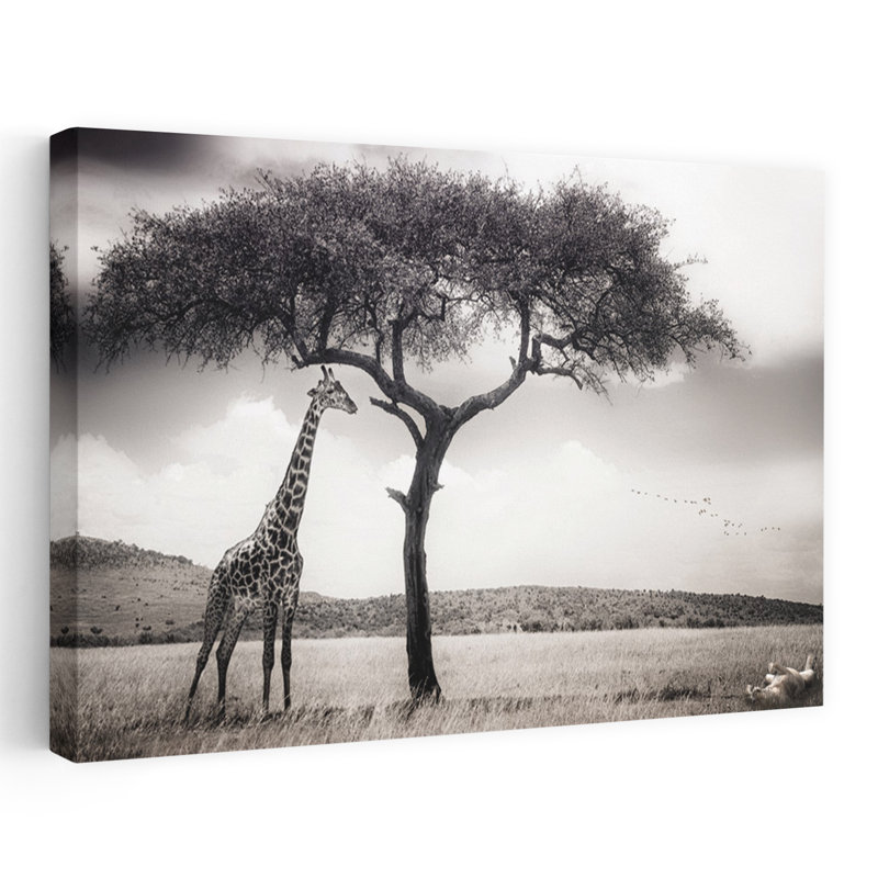 Art contemporain contemporain, paysage de lion de girafe abstrait, H 16 po x l 24 po