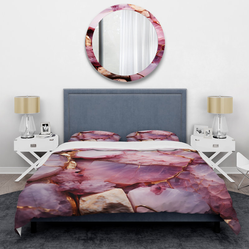 Ensemble de housse de couette Pink Amethyst Geode Essence I - Stone Geode, Housse de couette pour très grand lit et 2 très 