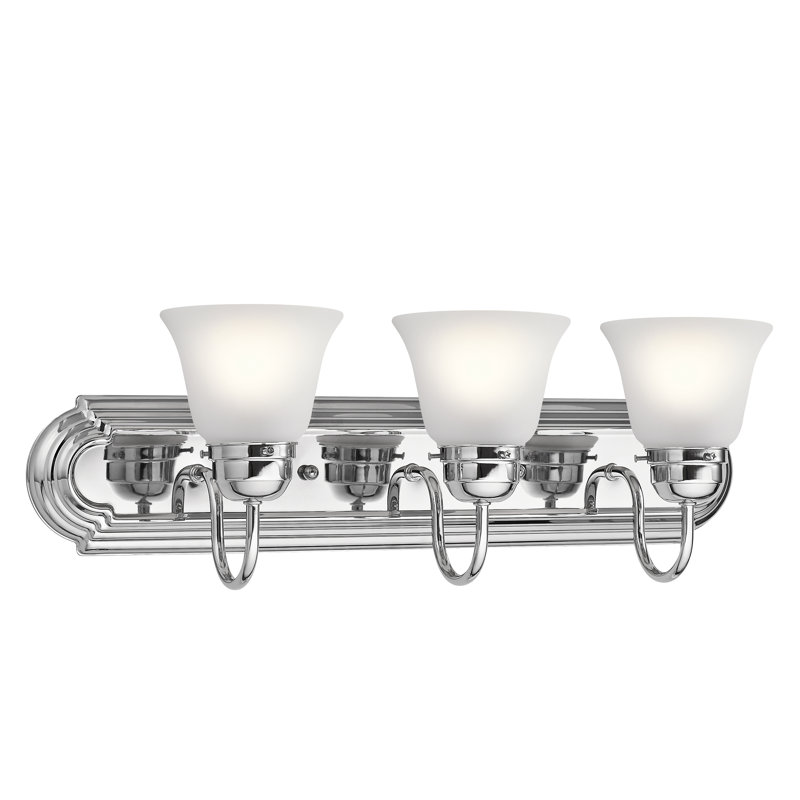 Neema 3-Light Chrome Bath Vanity Light with Satin Etched Glass Shades, Chrome