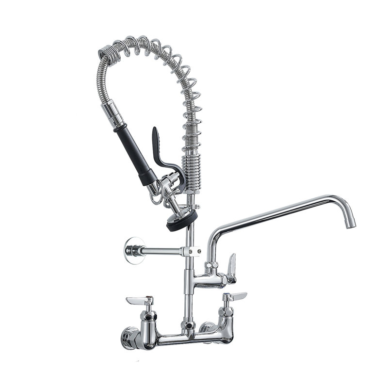 Robinet de cuisine commercial à fixation sur le comptoir avec pulvérisateur de pré-rinçage, robinet d'évier de cuisine d'une hauteur de 21 po, centre de 8 pouces avec robinet à bec pivotant supplémentaire de 10 po et douchette extractible à ressort hélicoïdal