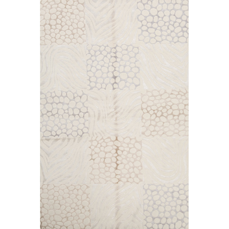 Tapis blanc et gris noué à la main de haute qualité