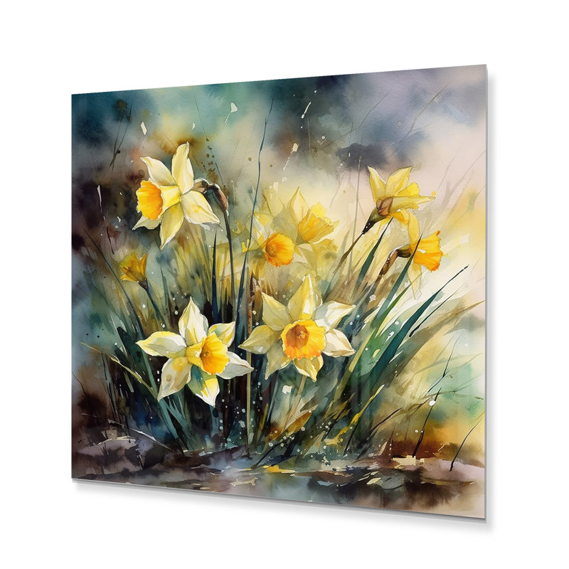 Golden Daffodils Elegance II sur impression métallique, H 36 po x l 36 po x P 1 po