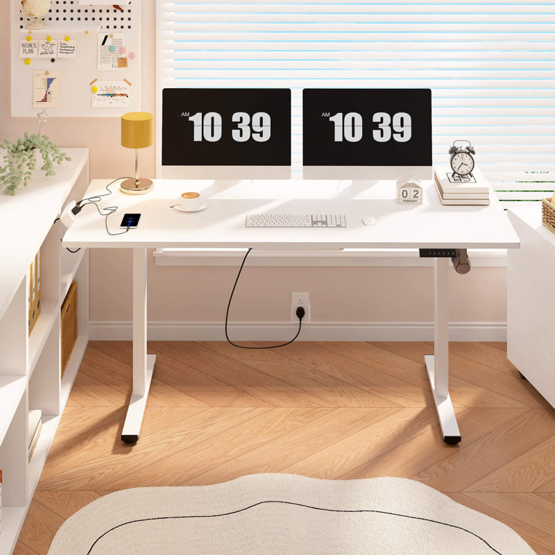 Adjustable Standing Desk, Whole-Piece Desktop, White, 60" W x 24" D