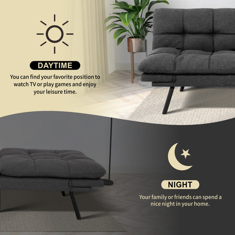Unia Twin 71'' Convertible Futon Sofa, Dark Gray Linen