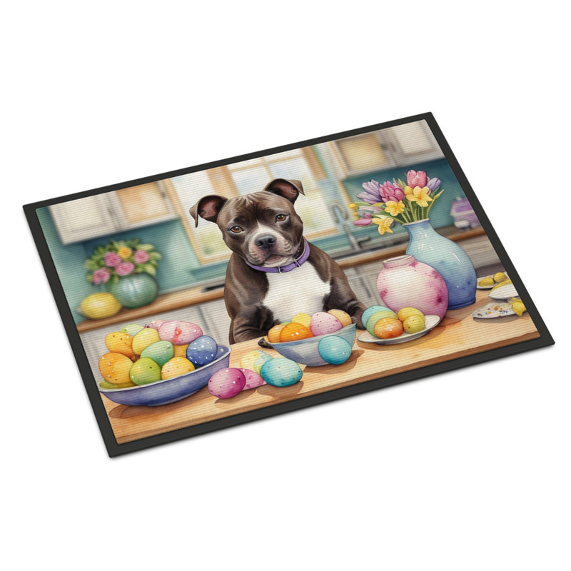 Paillasson de décoration Staffordshire Bull Terrier de Pâques, L 18 po x L 27 po