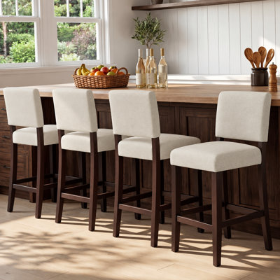 Tabouret de bar moderne en bois massif rembourré, 66 cm de hauteur, avec dossier et repose-pieds (ensemble de 4)