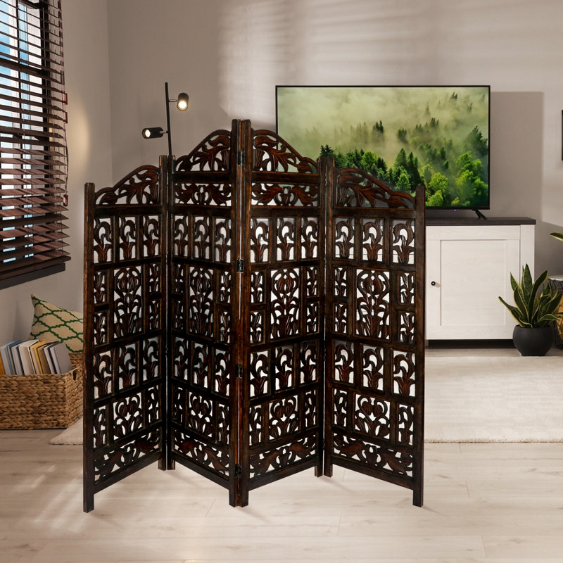 Bchester 200cm W x 180cm H 4 - Panel Folding Room Divider, Dark Brown