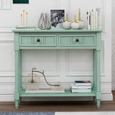 Console de style traditionnel avec deux tiroirs et une tablette inférieure Acacia Mangium (bleu rétro)