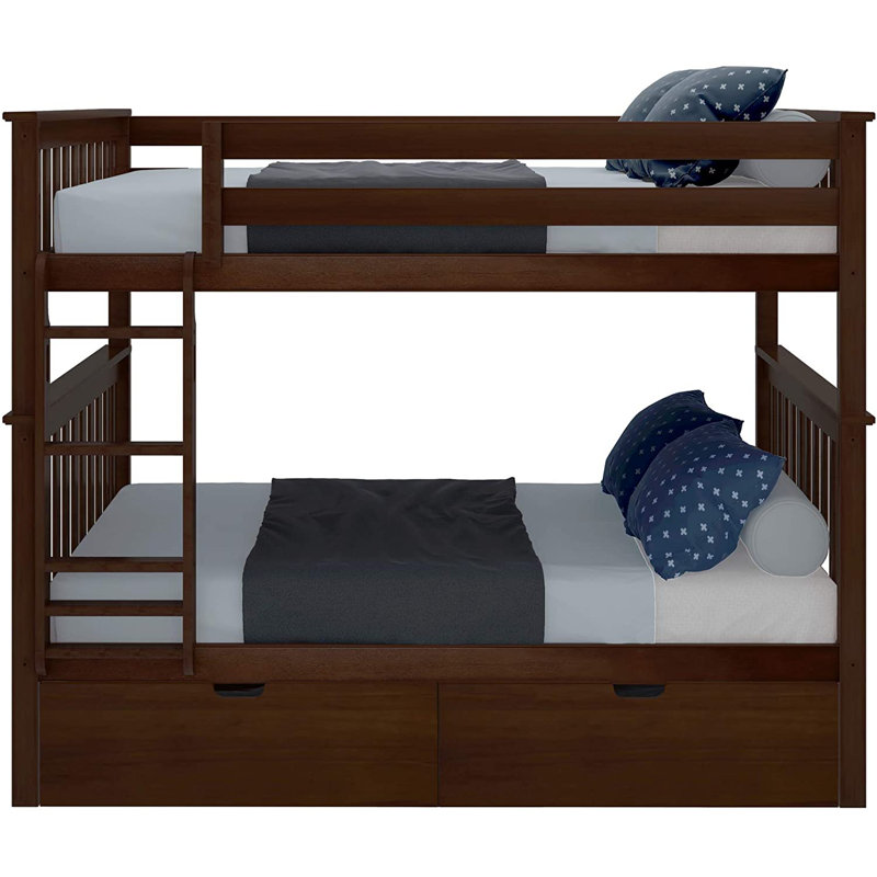 Lit superposé standard en bois massif à 2 tiroirs Streamline par Harriet Bee, Double sur double, Espresso