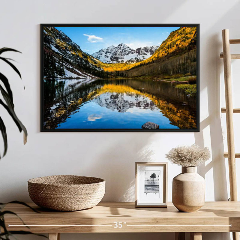 Scène de montagne Maroon Bells, 25 po x 17 po, Cadre flottant noir