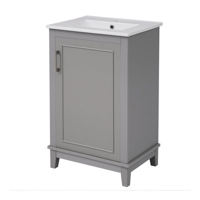 Petit meuble-lavabo moderne avec lavabo en céramique, grand rangement, 1 porte à fermeture en douceur