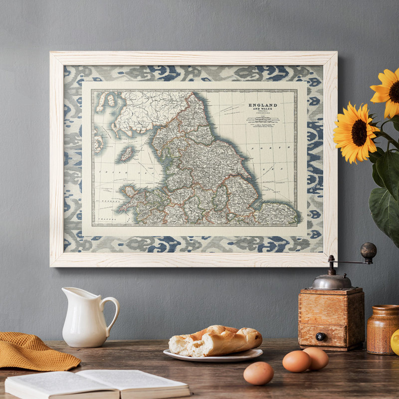 Border Map of England & Wales, reproduction d'art sur toile, Cadre blanc, H 26 po x l 38 po x P 1,5 po