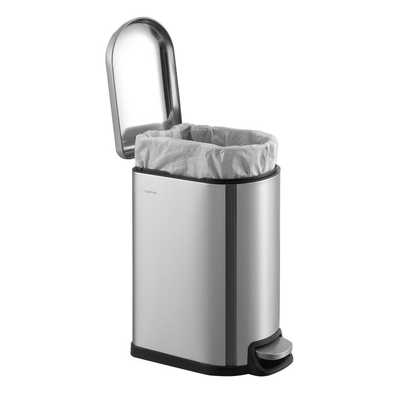 Roland Steel Step On Trash Can, Chrome, 2.64 gal.