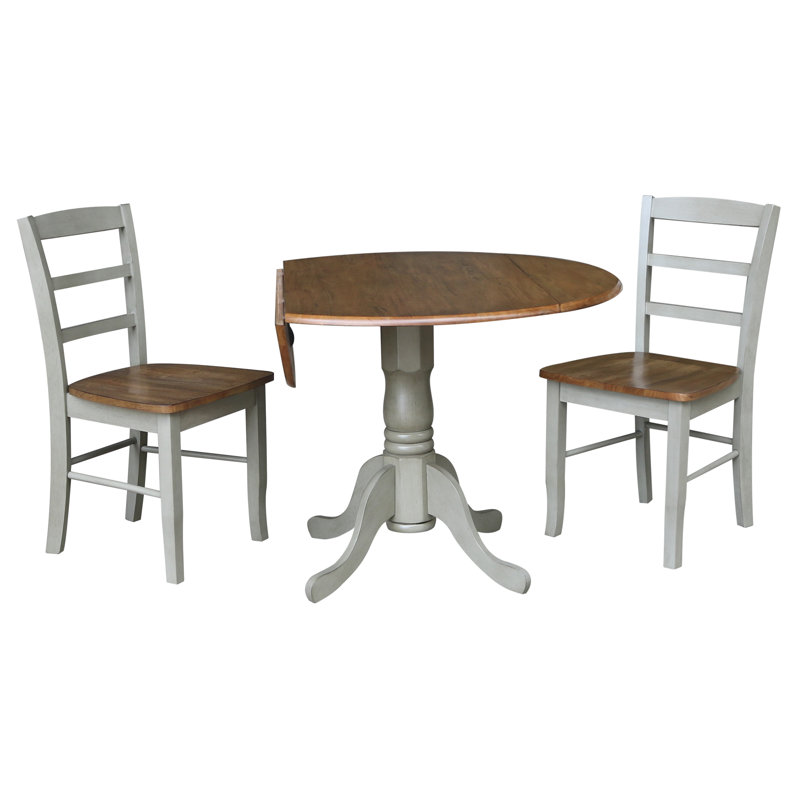 Gannie 3 - Piece Drop Leaf Solid Wood Dining Set, Hickory/Stone
