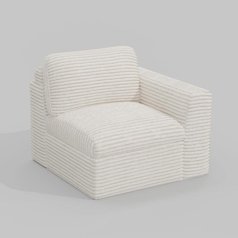Wide Plush Corduroy Compression Boneless Sofa Corner Seat Module, Left Seat, Right Seat, White